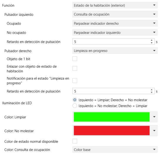 Figura 39. Parejas de pulsadores - Estado de habitación: Consulta de ocupación + Limpieza en progreso