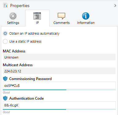 Figure 12. Commissioning Password and Authentication Code.