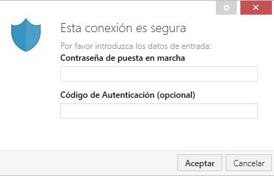 Figura 13. Petición de contraseña de puesta en marcha al seleccionar una interfaz IP segura.