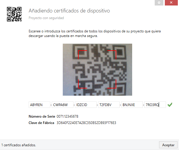 Figura 5. Proyecto - Insertar certificado de dispositivo.