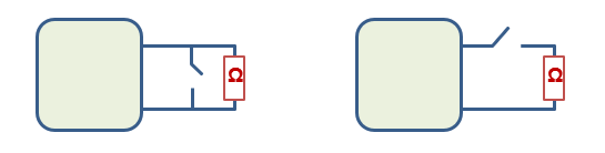 Figure 10. Left: normally open Sensor (parallel resistor). Right: Normally Closed Sensor (serial resistor).
