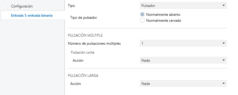 Figura 3. Configuración de la entrada tipo pulsador