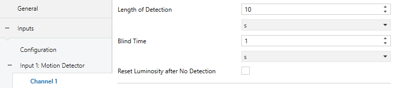 Figure 6. Motion Detector – Channel configuration